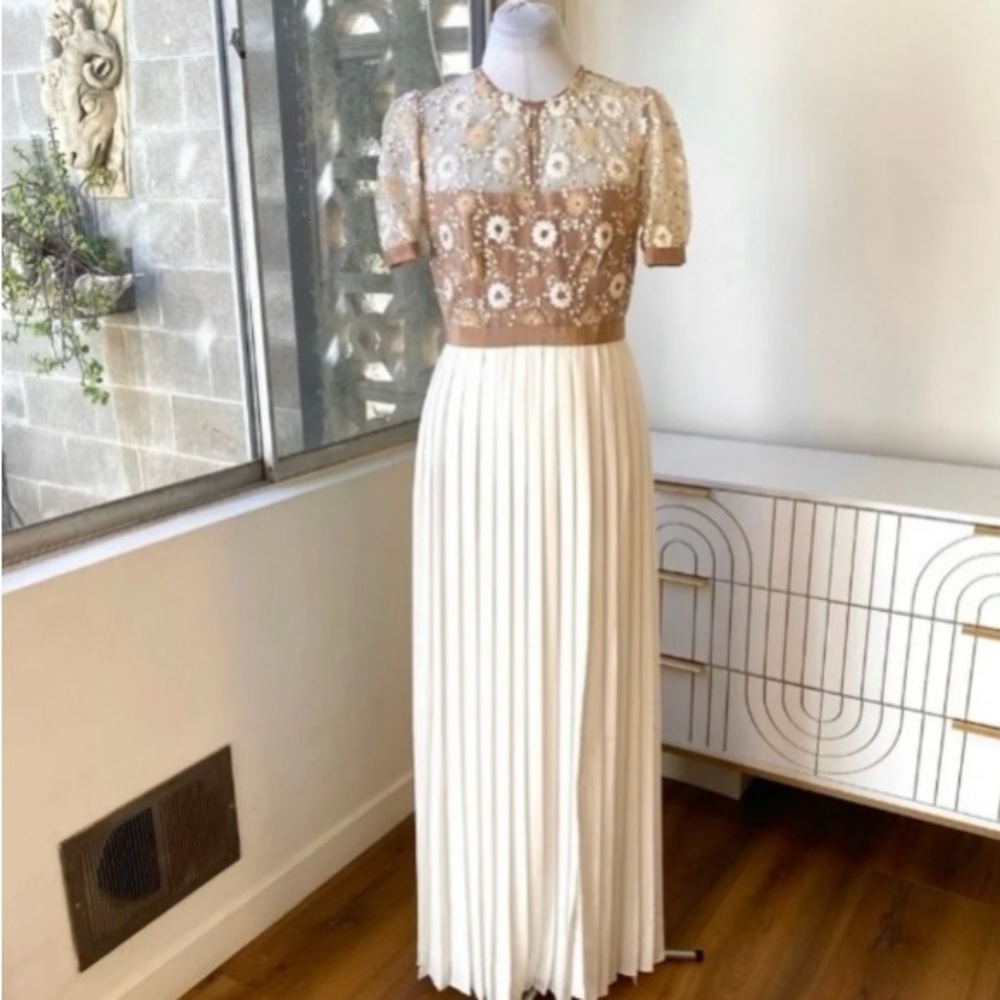 SELF-PORTRAIT NWT Flower Sequin Pleated Maxi Dress - Picture 2 of 11